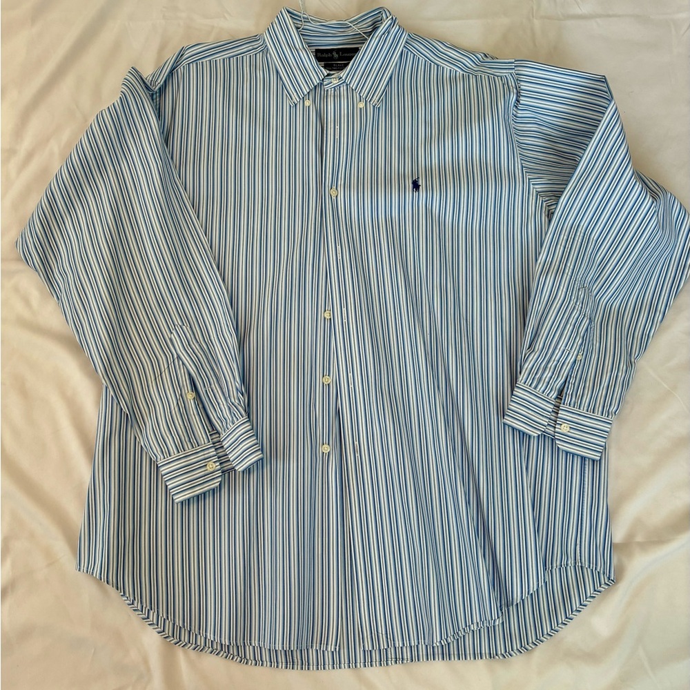 Ralph Lauren Blake Men's XL White Blue Striped Long Sleeve Button Down Shirt